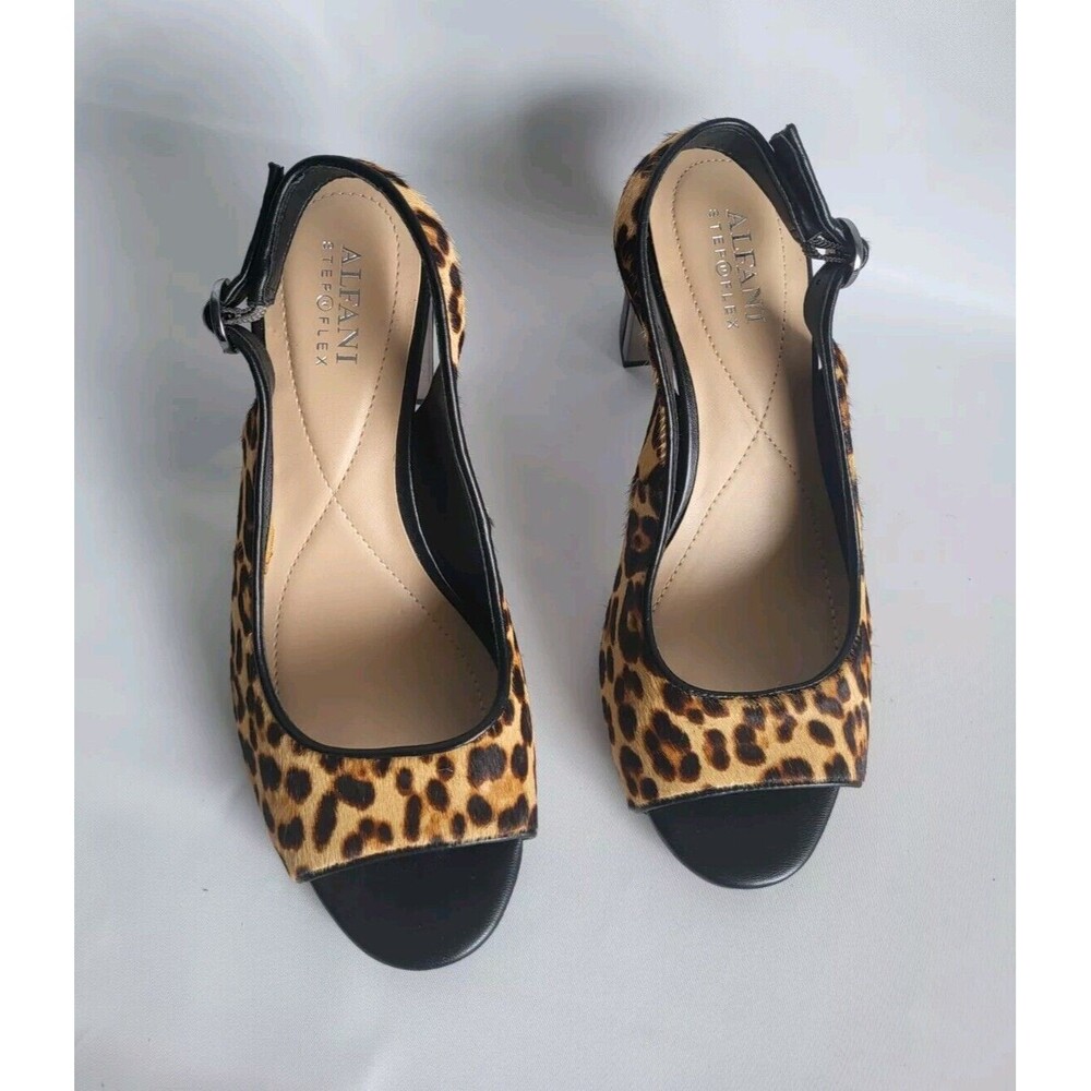 Alfani Florraa Women's Brown Leopard Slingback Block Heels Sandals Size 7W